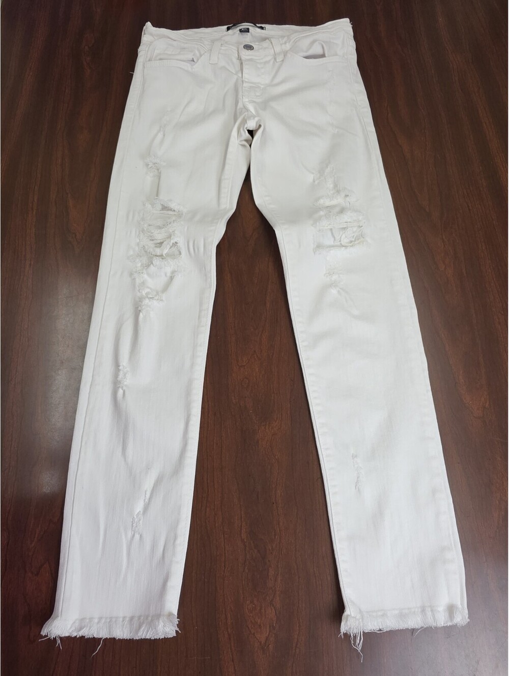 Flying Monkey Platinum Distressed Skinny Jeans Size 26 White Raw Hem Denim Edgy
